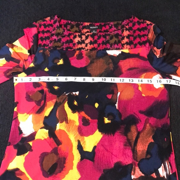 Alfani Floral Multicolor 3/4 Bell Sleeve Mini Dress with Abstract Trim-Size XS - Picture 9 of 11